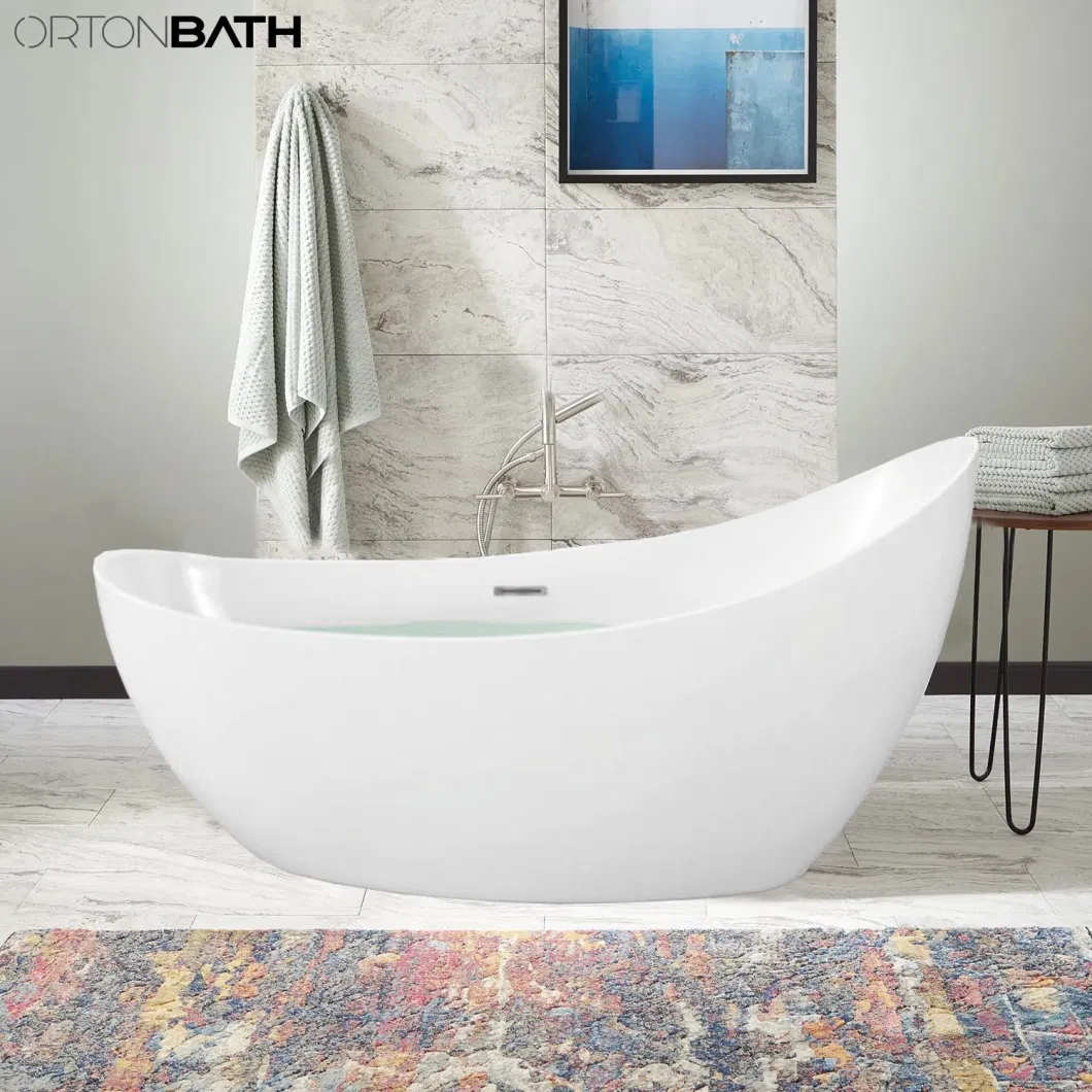 Ortonbath Adult Glossy White Fiberglass Acrylic Freestanding Hot Swim SPA Bathtub Bath Tub Freestanding Plastic Sanitary Ware Soaking Bathtub