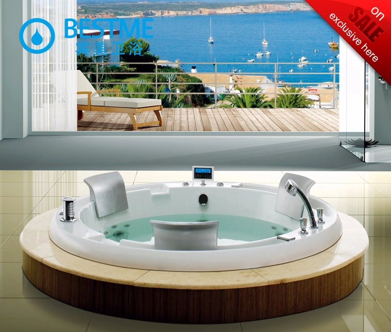 Guangdong 3-4 Person Soaking Acrylic Tub Drop in Indoor Built in Round Water Fall Luxury Massage Whirlpool Bathtub (Bt-A1001)