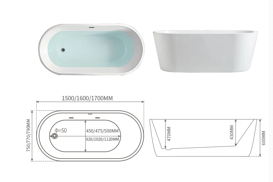 Woma Acrylic Hot Tub Freestanding Bathtub Soaking Foshan Manufacturer (Q163)